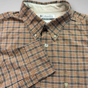Columbia‎ Oxford Shirt Mens Medium Brown Plaid Long Sleeve Outdoors Hunting